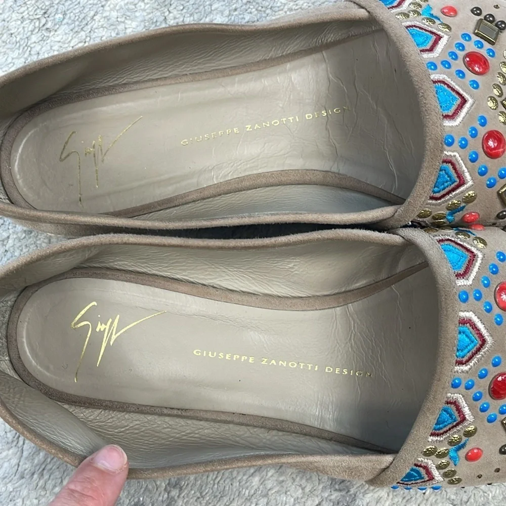 Giuseppe Zanotti Suede Beaded Studded Espadrille Loafer Flats Sz 41